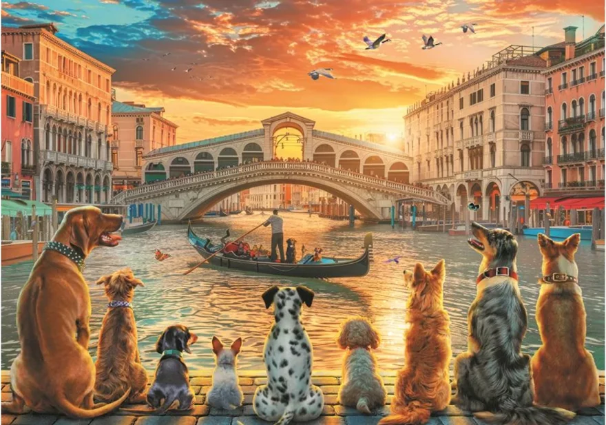 Sada 4 puzzle Trefl 4x1000 dílků Malovaná města a kapybary