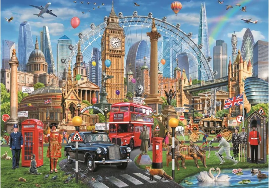 Sada 4 puzzle Trefl 4x1000 dílků Malovaná města a kapybary