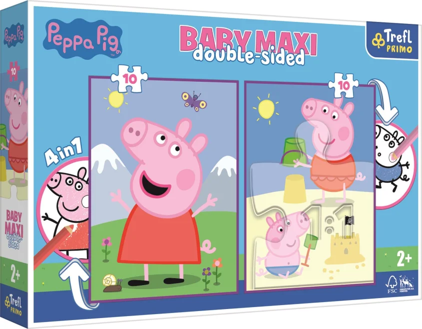 TREFL Oboustranné puzzle Prasátko Peppa: Dobrý den BABY MAXI 2x10 dílků
