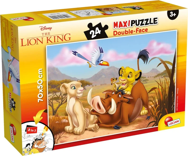 Oboustranné puzzle pro děti Lisciani MAXI 24 dílků Lví král (s omalovánkou)