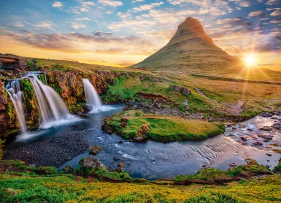 Puzzle Vodopád Kirkjufellsfoss, Island 2000 dílků