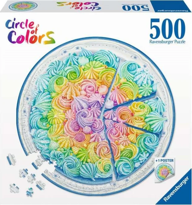 RAVENSBURGER Kulaté puzzle Kruh barev: Duhový dort 500 dílků
