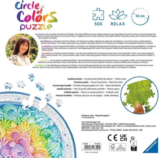 RAVENSBURGER Kulaté puzzle Kruh barev: Duhový dort 500 dílků