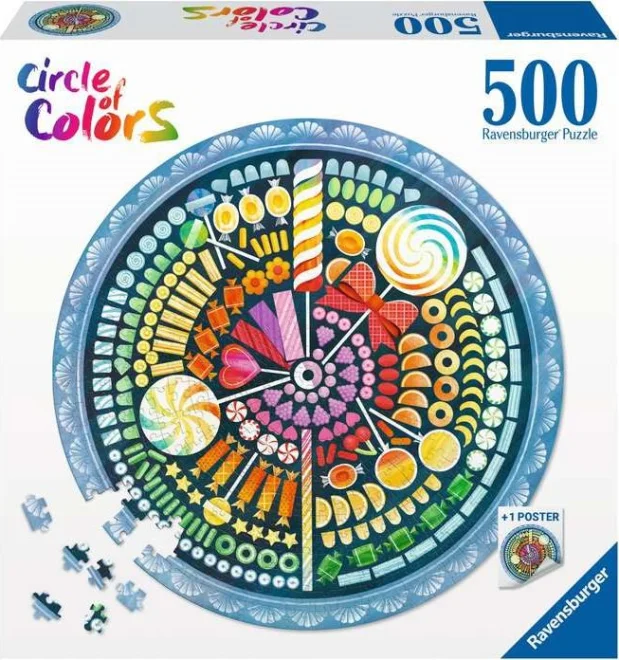 RAVENSBURGER Kulaté puzzle Kruh barev: Sladkosti 500 dílků