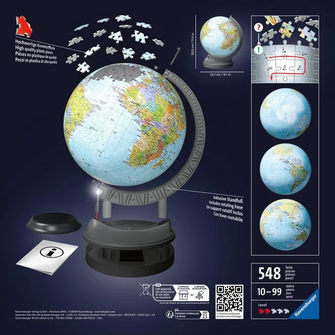 RAVENSBURGER 3D Puzzleball Svítící Globus (Zeměkoule) 548 dílků