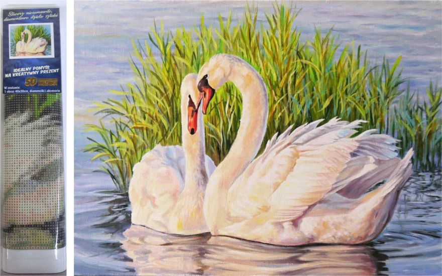 NORIMPEX Diamantové malování Labutě v rákosí 40x30cm