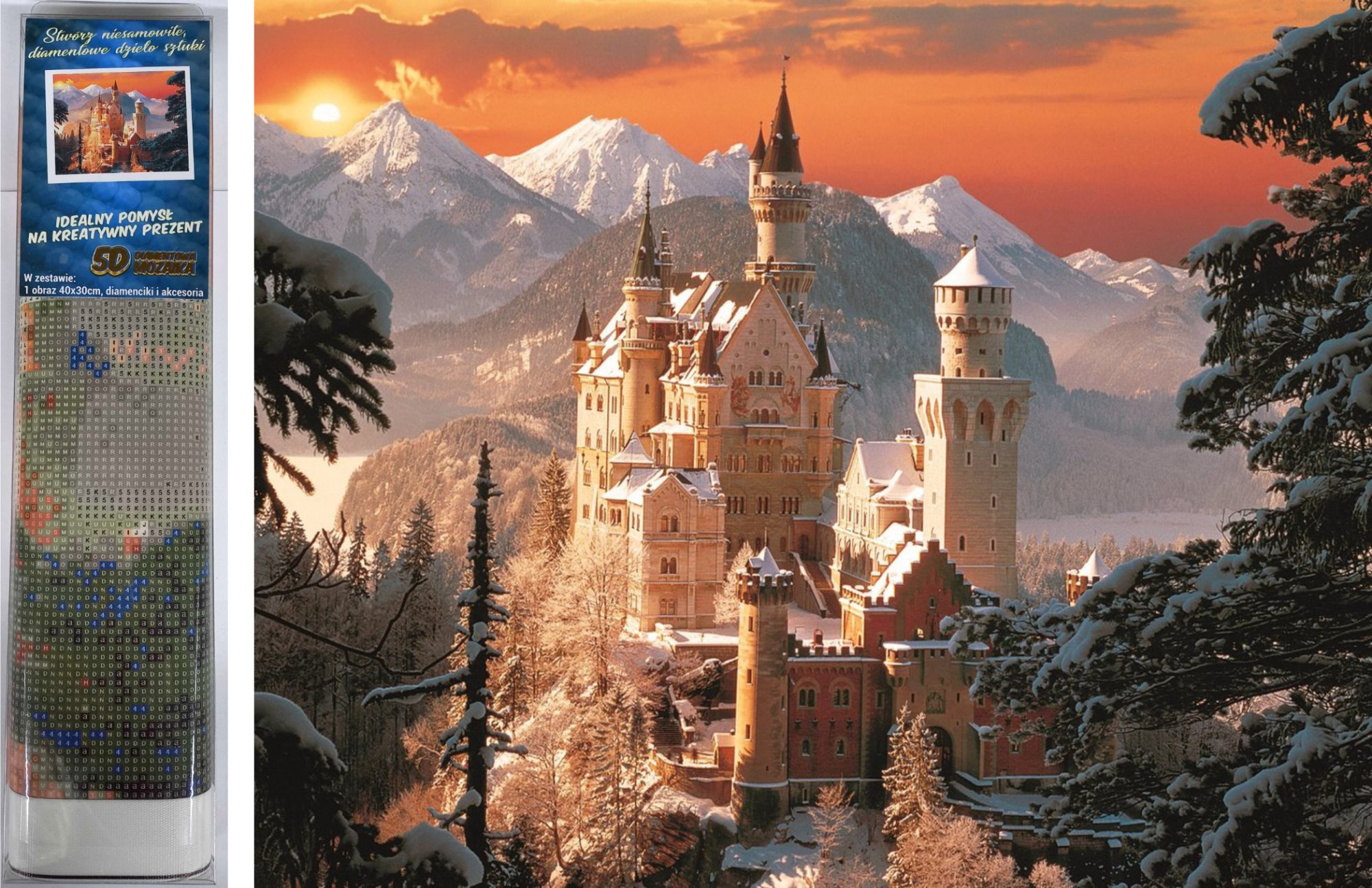 NORIMPEX Diamantové malování Neuschwanstein v zimě 40x30cm