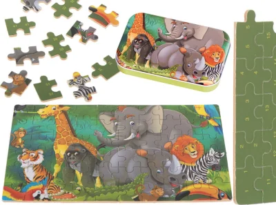 Dřevěné puzzle v plechové krabičce Slon 60 dílků