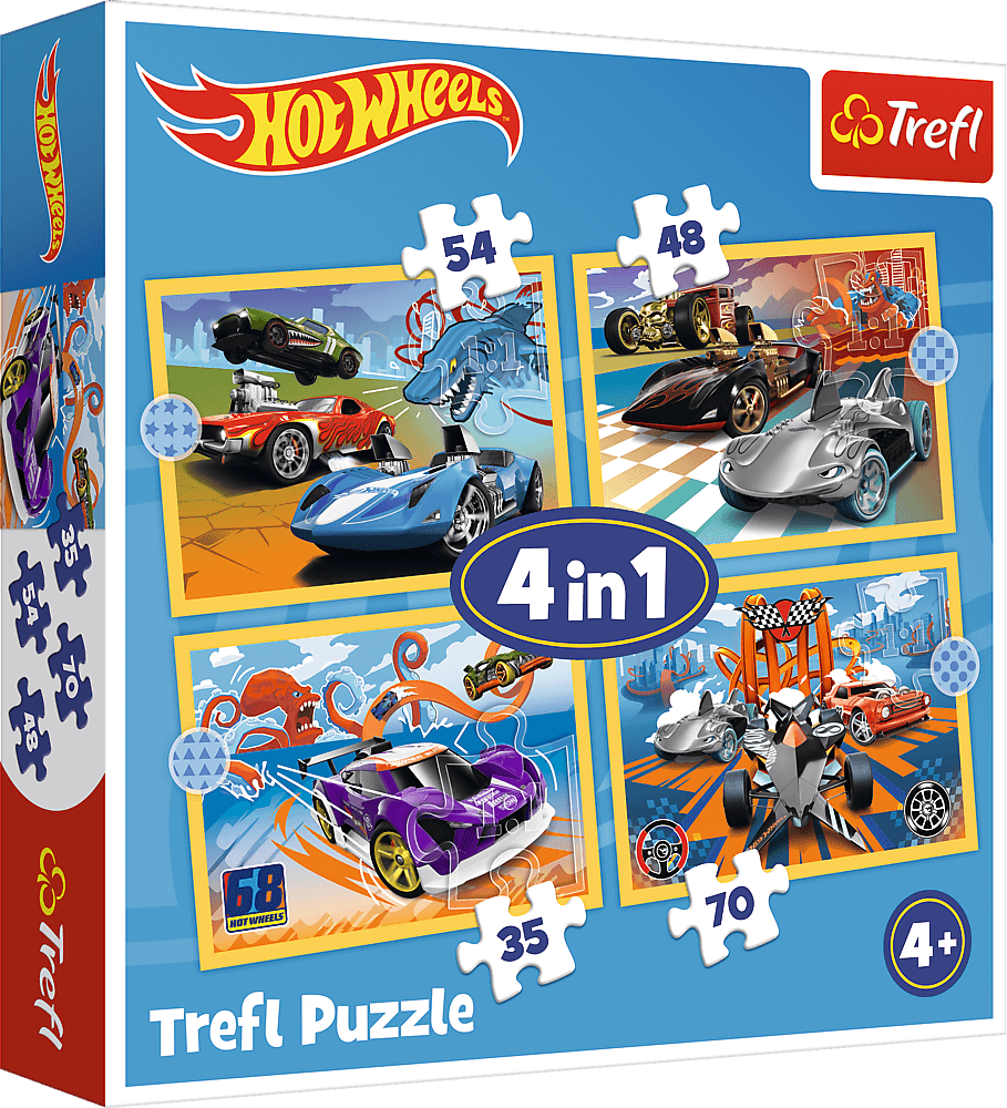 TREFL Puzzle Autíčka Hot Wheels 4v1 (35,48,54,70 dílků)