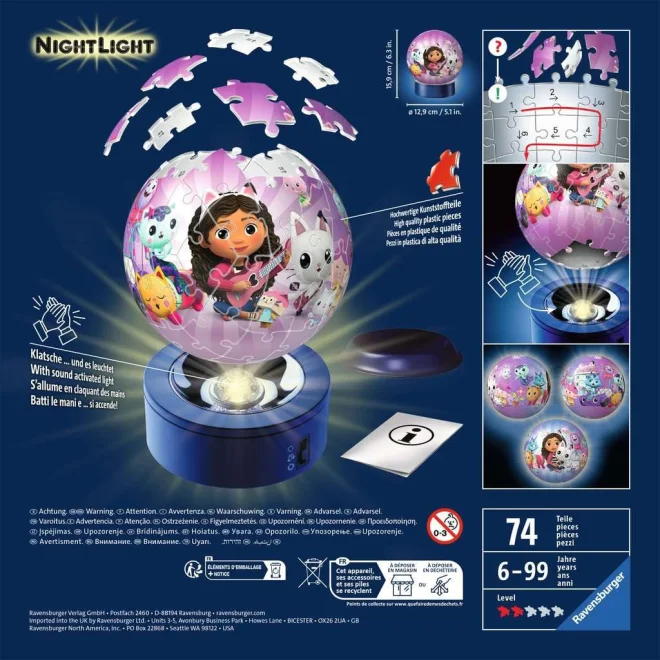 RAVENSBURGER 3D Svítící puzzleball Gábinin kouzelný domek 74 dílků