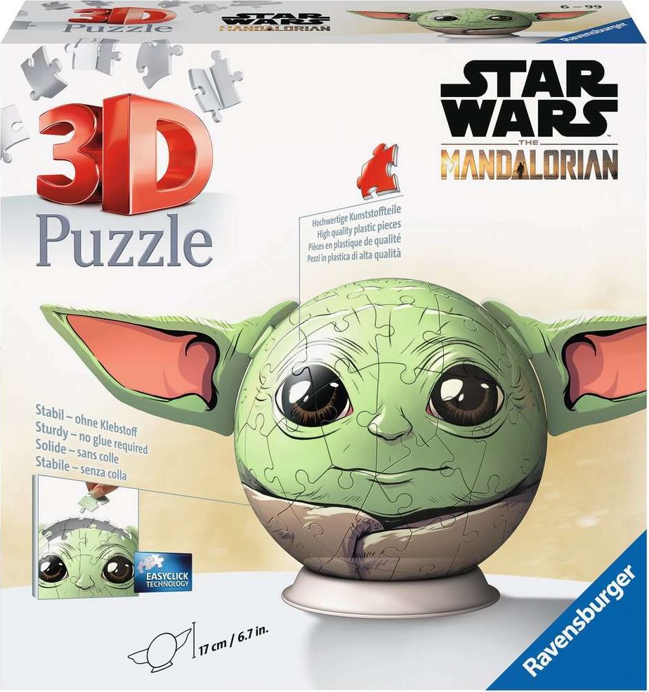 RAVENSBURGER 3D Puzzleball Star Wars: The Mandalorian Grogu s ušima 77 dílků