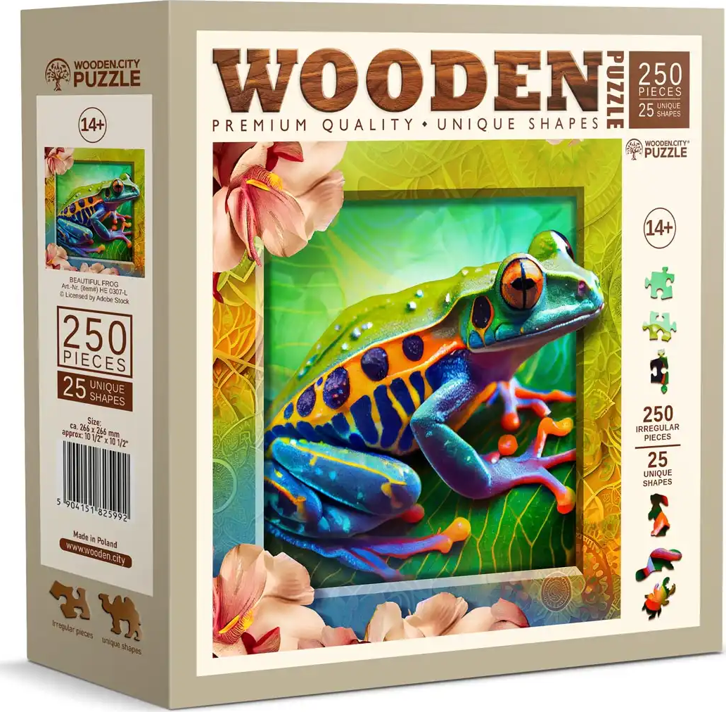 Wooden City Dřevěné puzzle Barevná žabka 250 dílků