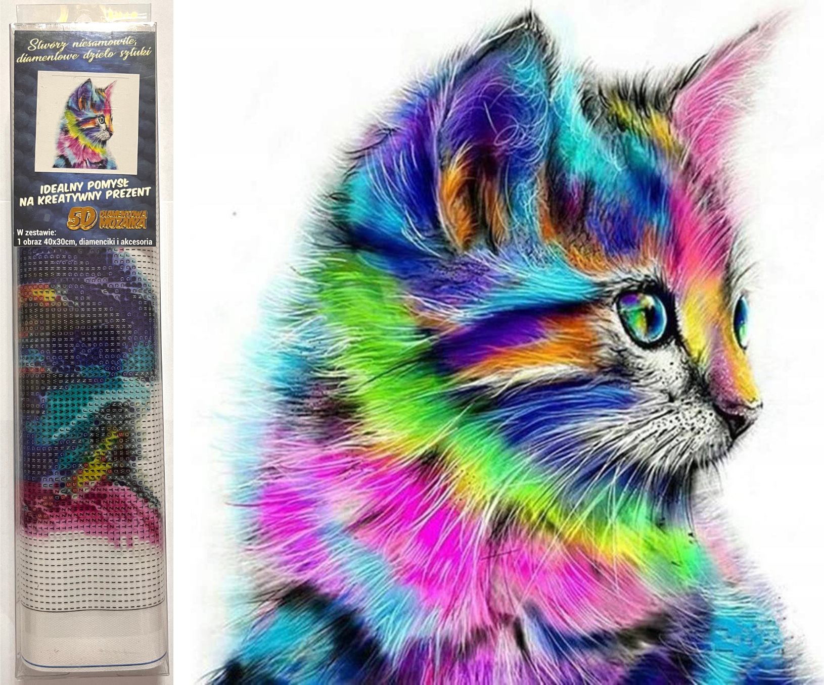 NORIMPEX Diamantové malování Duhové kotě 40x30cm