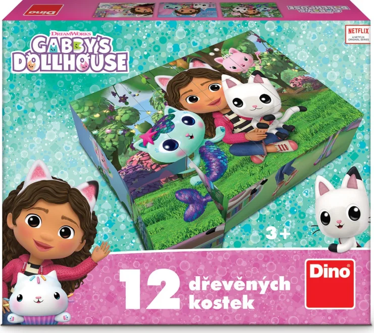 DINO Obrázkové kostky Gábinin kouzelný domek, 12 kostek