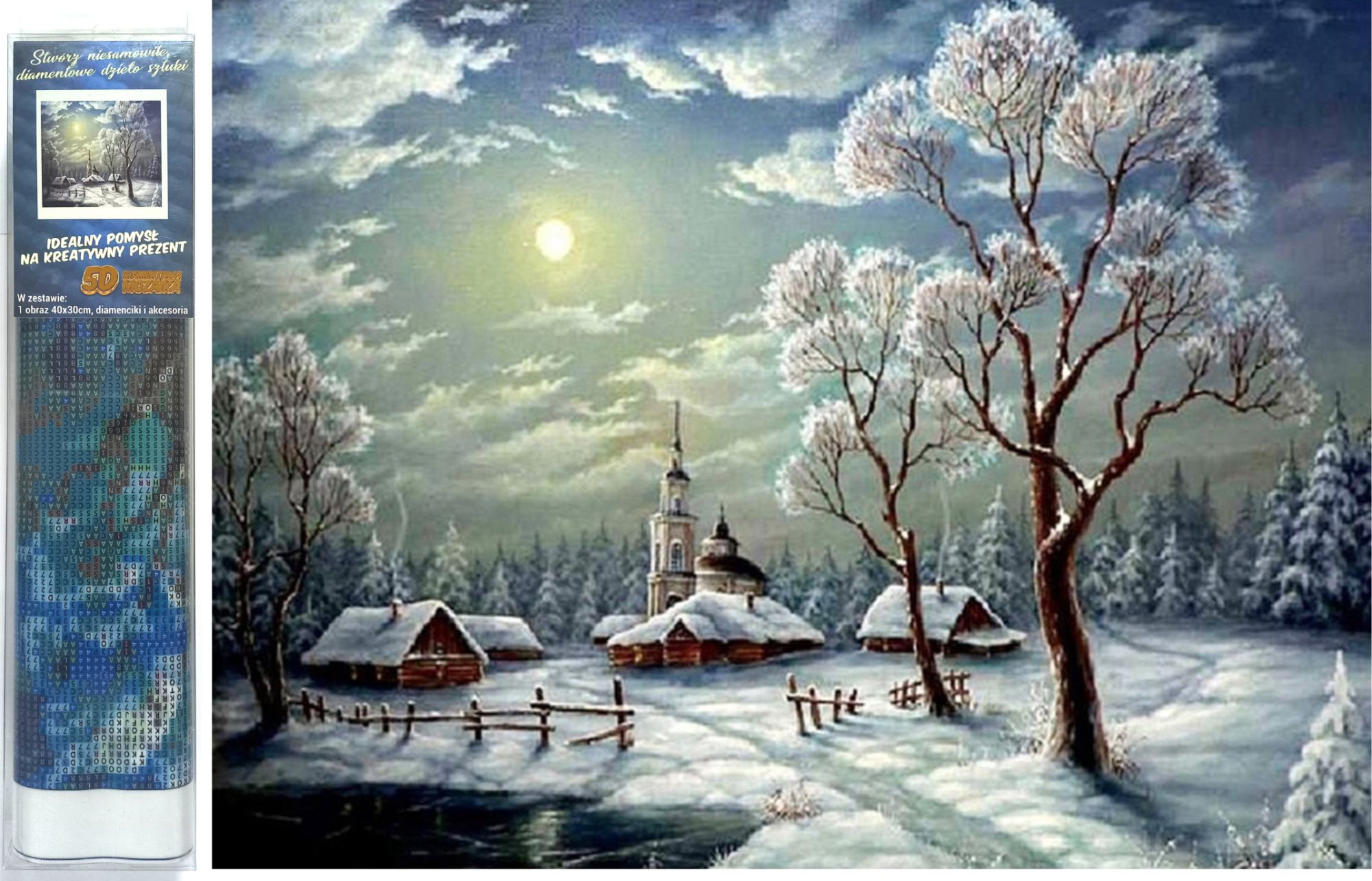 NORIMPEX Diamantové malování Zasněžená zimní krajina 40x30cm