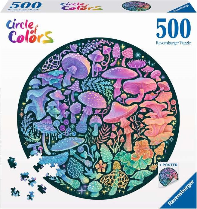 RAVENSBURGER Kulaté puzzle Kruh barev: Houby 500 dílků