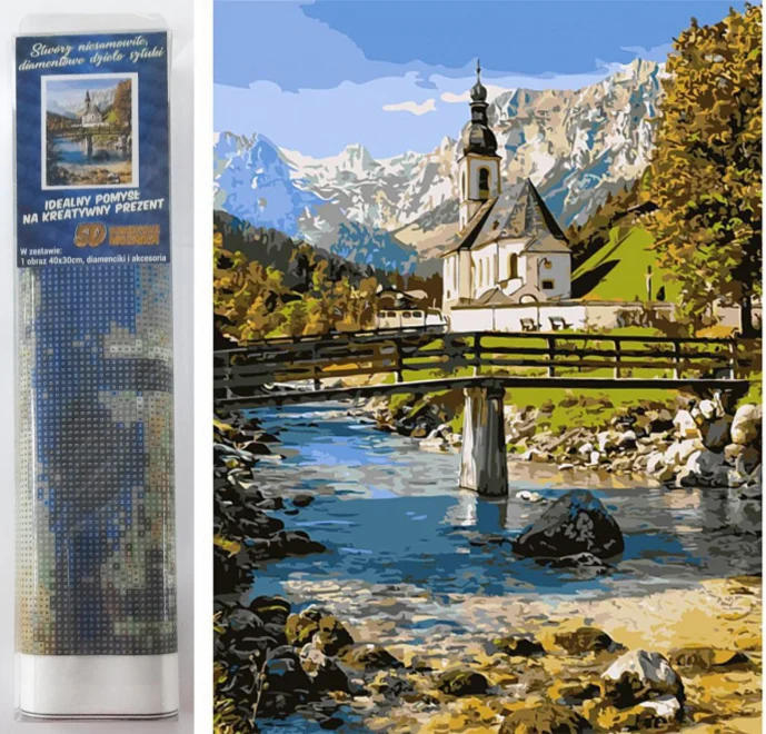 NORIMPEX Diamantové malování Kostel v Ramsau 40x30cm