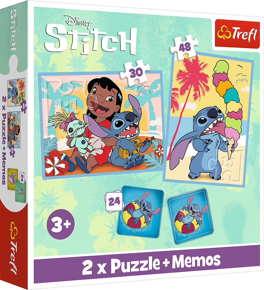 TREFL Sada 3v1 Lilo&Stitch: Šťastný den (2x puzzle + pexeso)
