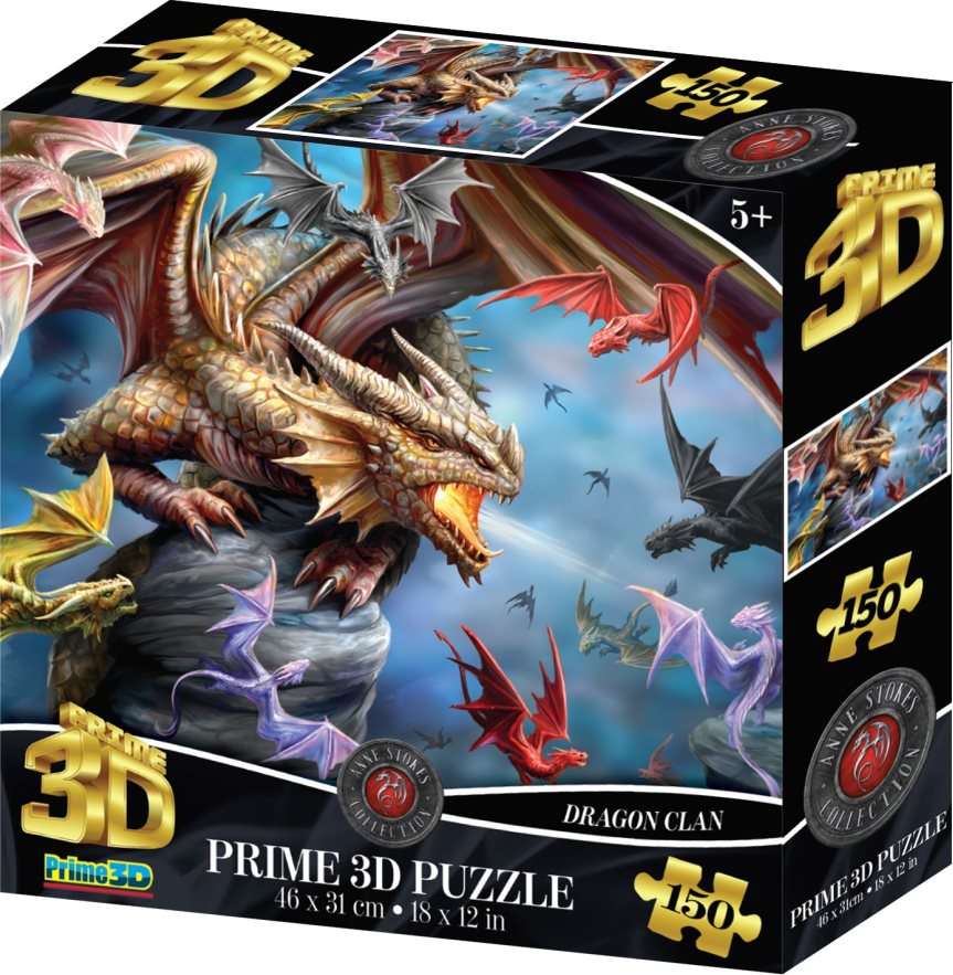 Puzzle s 3D efektem Prime 3D 150 dílků Anne Stokes: Dračí klan