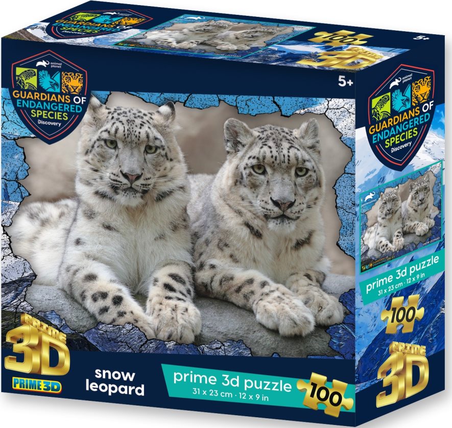 Puzzle s 3D efektem Prime 3D 100 dílků Animal Planet Ohrožené druhy: Sněžní leopardi