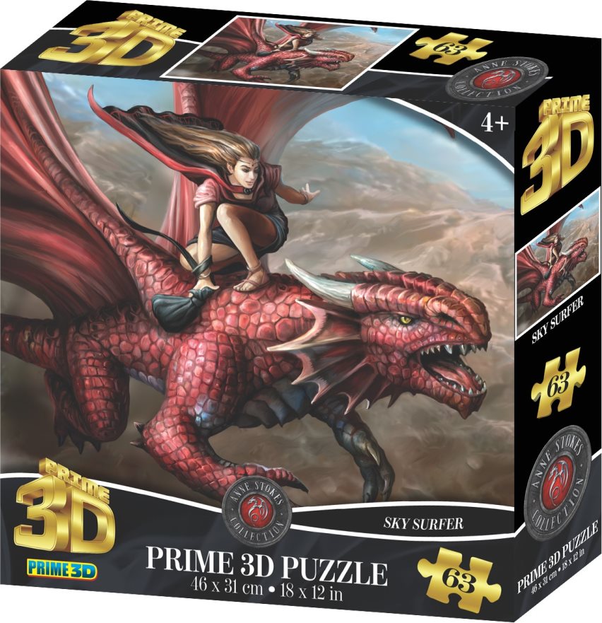 Puzzle s 3D efektem Prime 3D 63 dílků Anne Stokes: Dračí jezdec