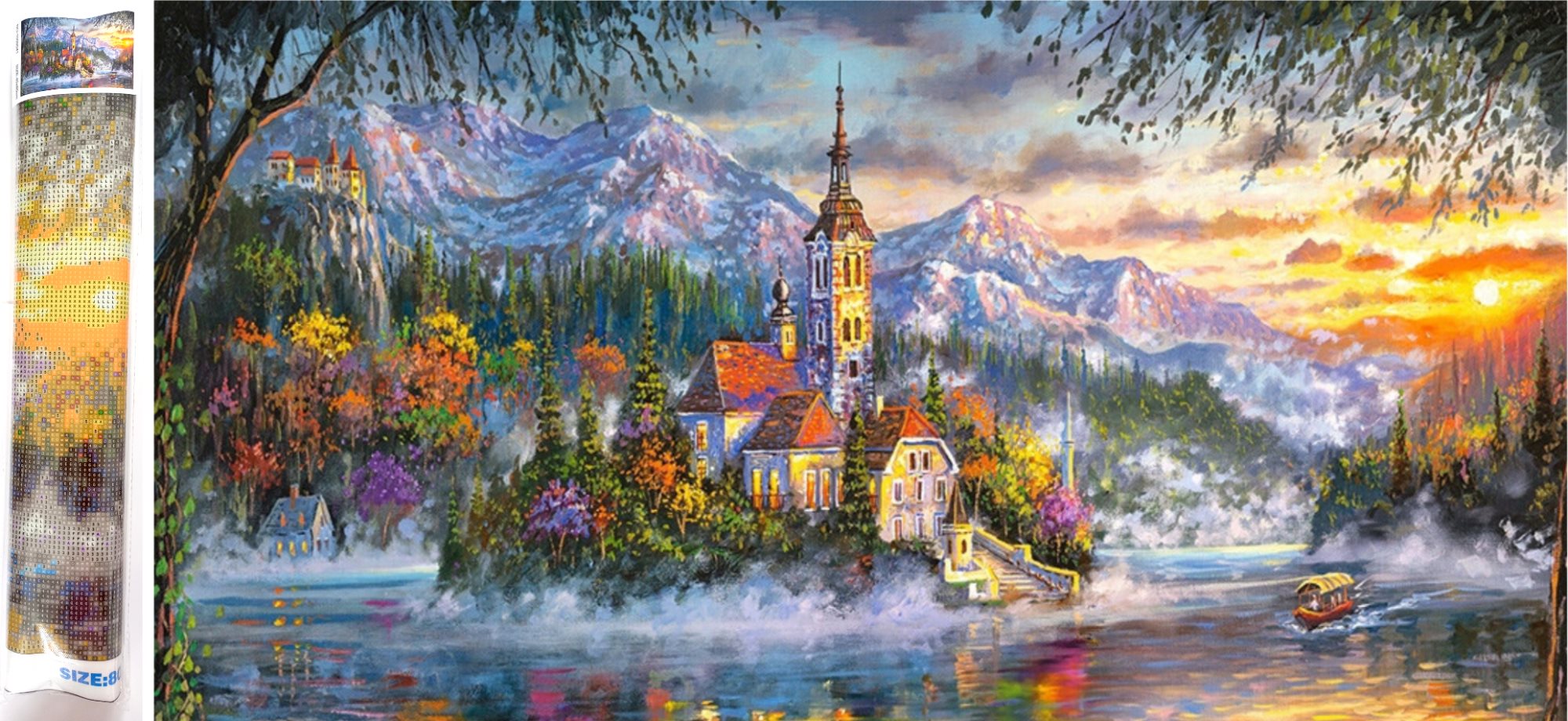 NORIMPEX Diamantové malování Zámeček na ostrově 80x40cm