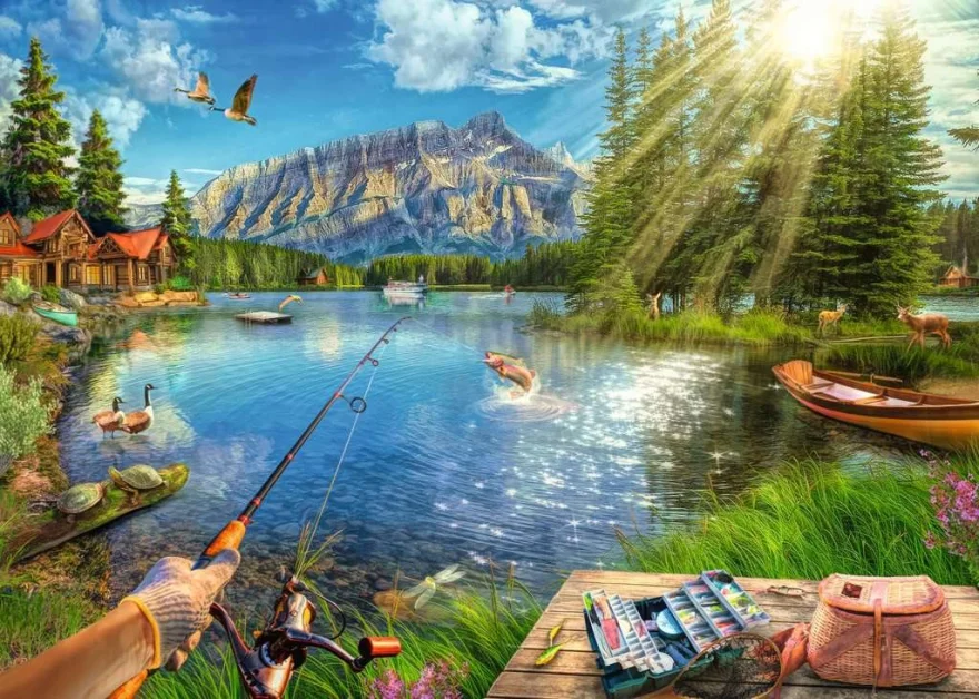 Puzzle Ravensburger 1000 dílků Wanderlust: Život u jezera