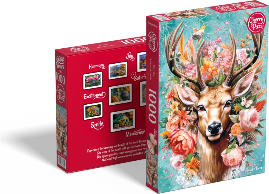 CHERRY PAZZI Puzzle Jelen v květinách 1000 dílků