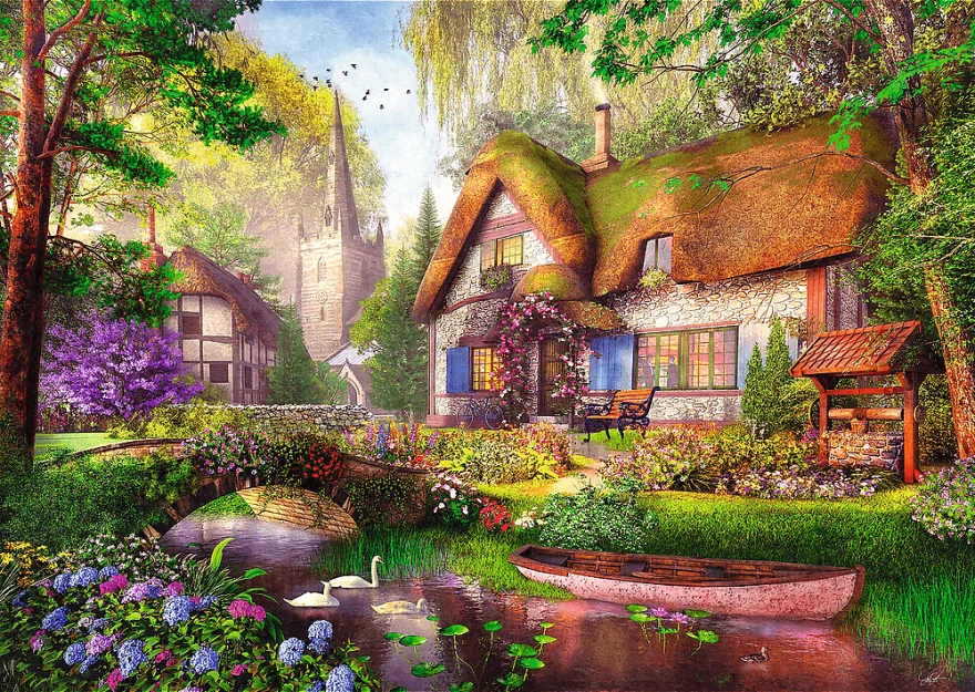 Trefl Puzzle Premium Plus Tea Time: Krásná chalupa v lese 1000 dílků