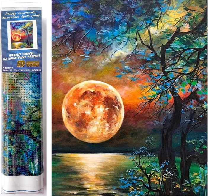 NORIMPEX Diamantové malování Barevný úplněk nad jezerem 40x30cm