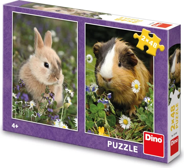DINO Puzzle Králíček a morče 2x48 dílků