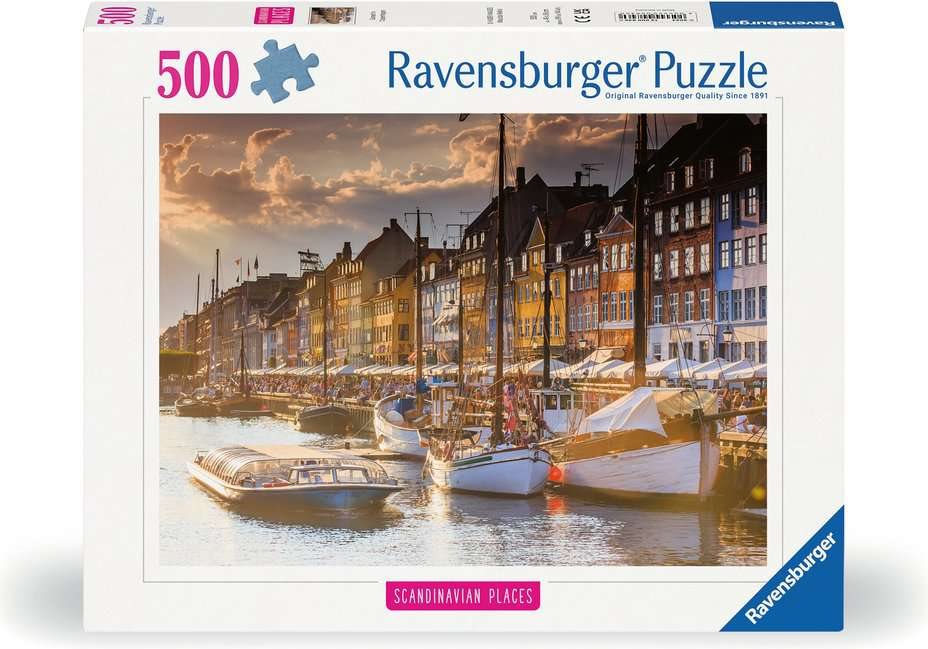 RAVENSBURGER Puzzle Skandinávie: Západ slunce v Kodani 500 dílků