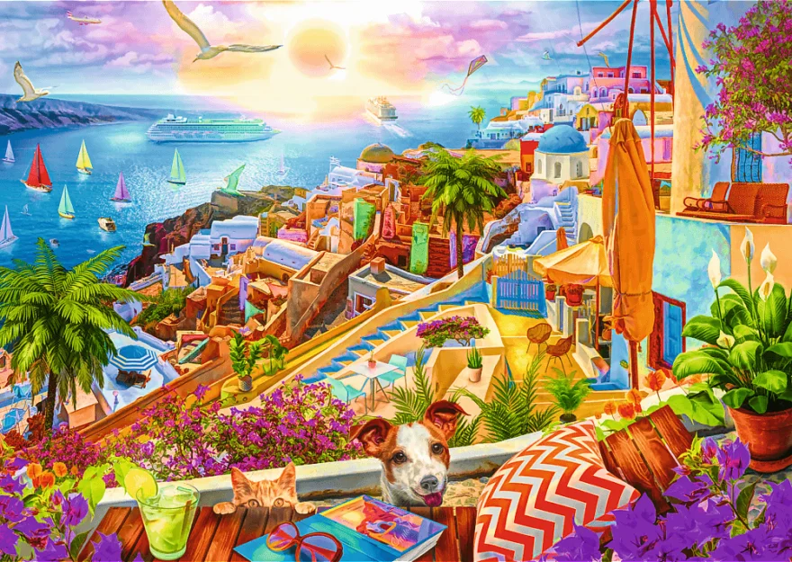 TREFL Puzzle Premium Plus Tea Time: Návštěva Santorini 1000 dílků