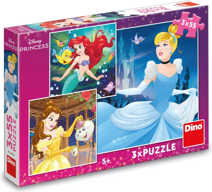 Dino Puzzle Disney princezny: Popelka, Ariel a Belle 3x55 dílků