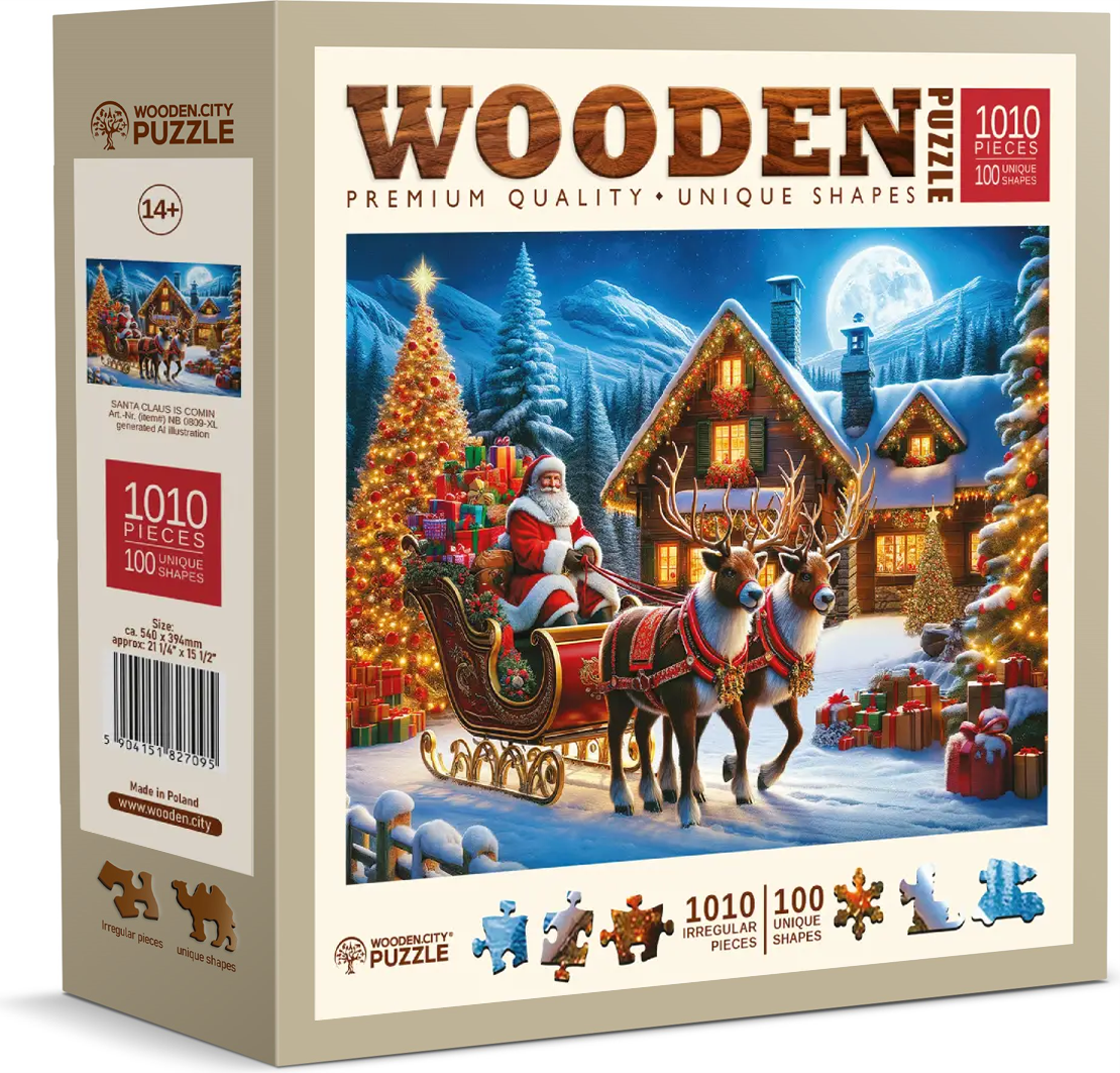 Dřevěné puzzle WOODEN CITY 1010 dílků Přijíždí Santa Claus