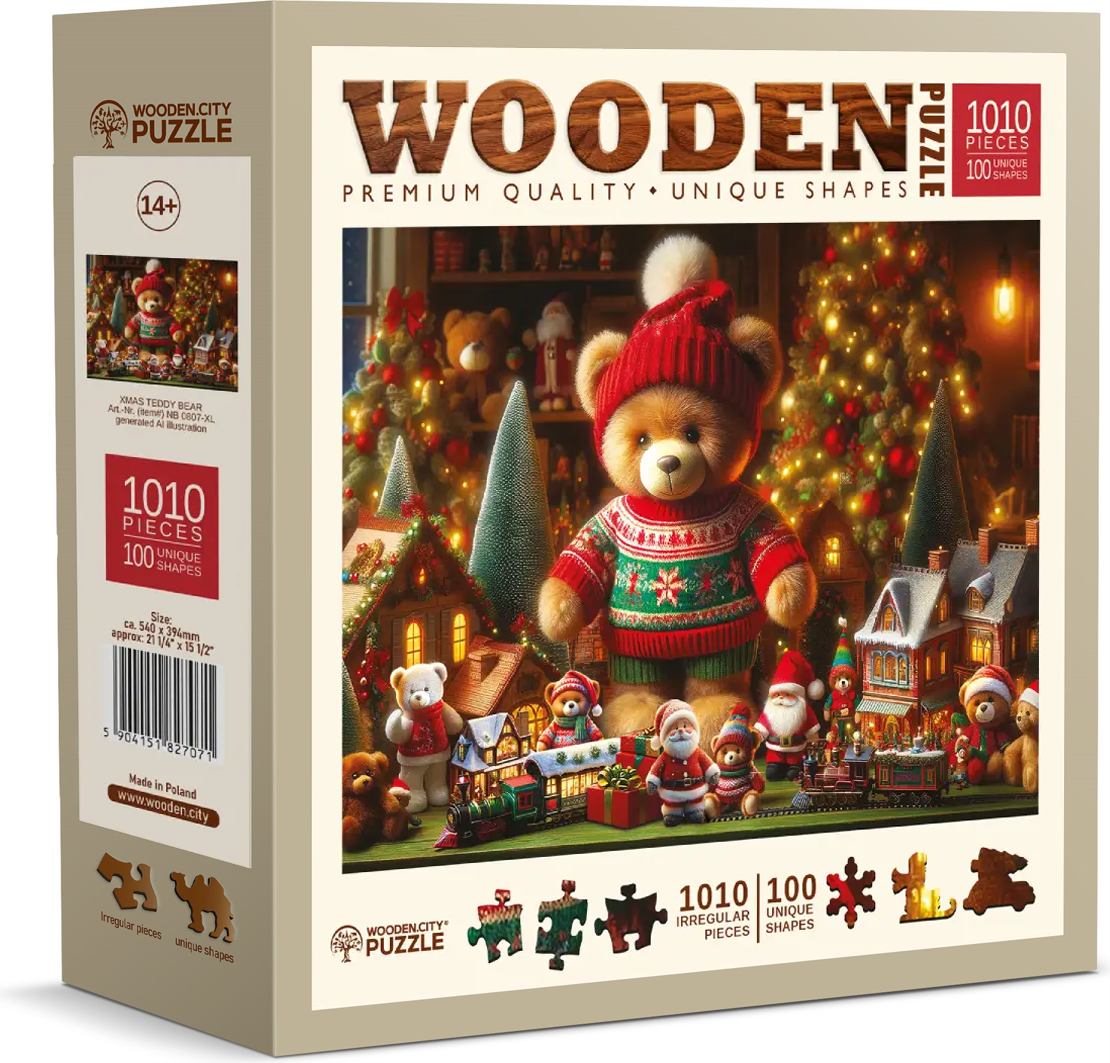Dřevěné puzzle Vánoční medvídek – 1010 dílků