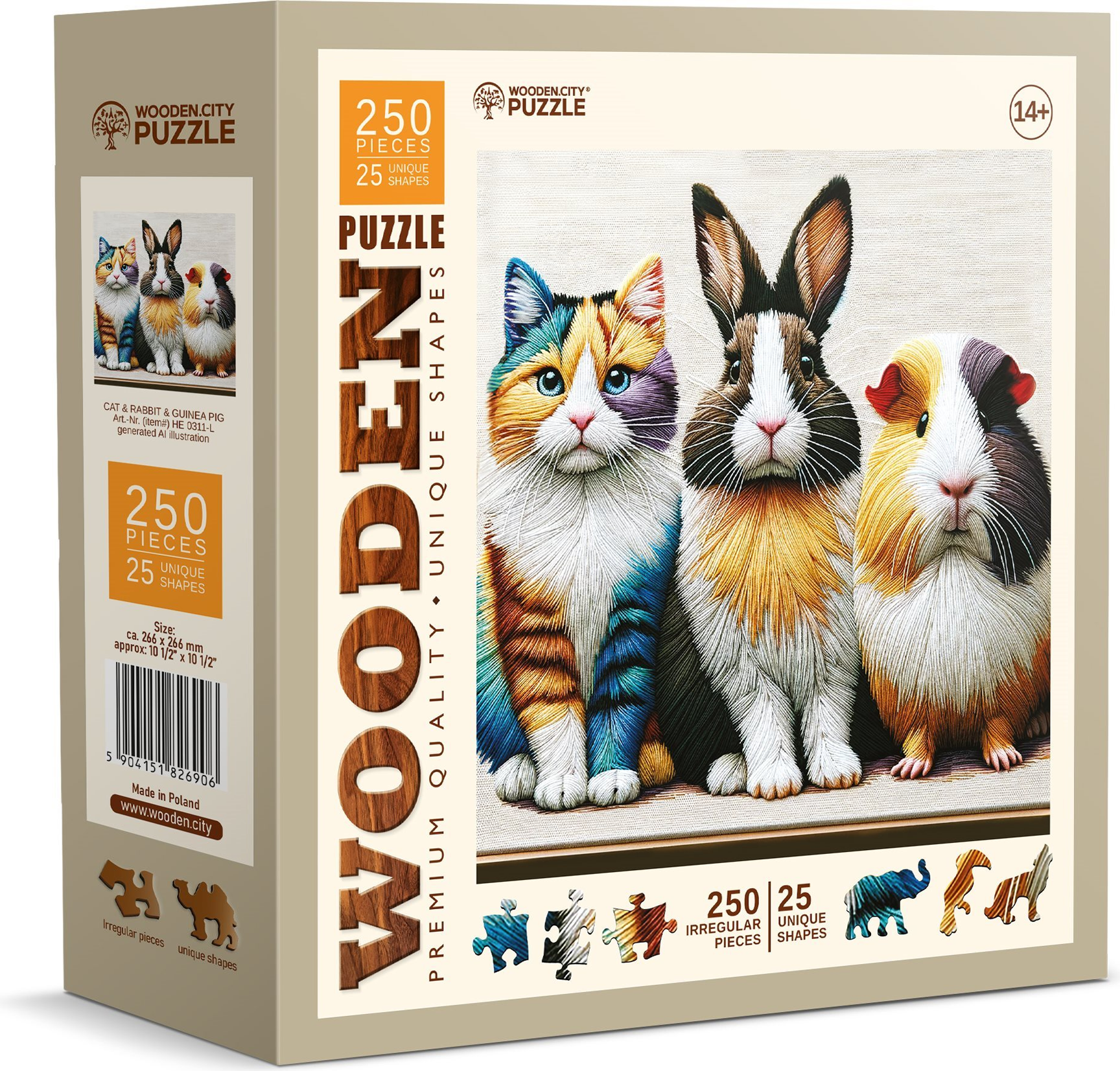 Dřevěné puzzle WOODEN CITY 250 dílků Kočka, králík a morče