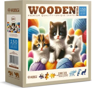 Dřevěné puzzle WOODEN CITY 150 dílků Koťata a klubíčka