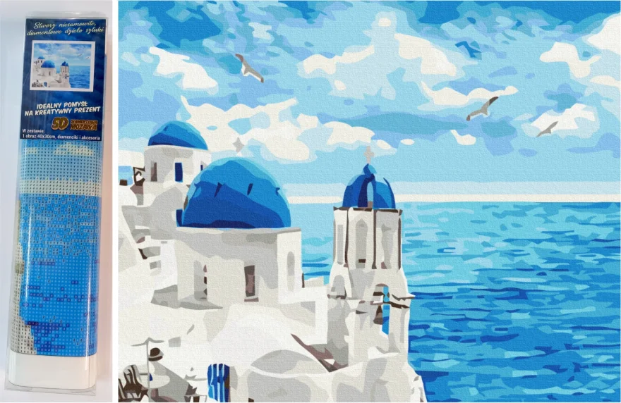 NORIMPEX Diamantové malování Poklidné Santorini 40x30cm
