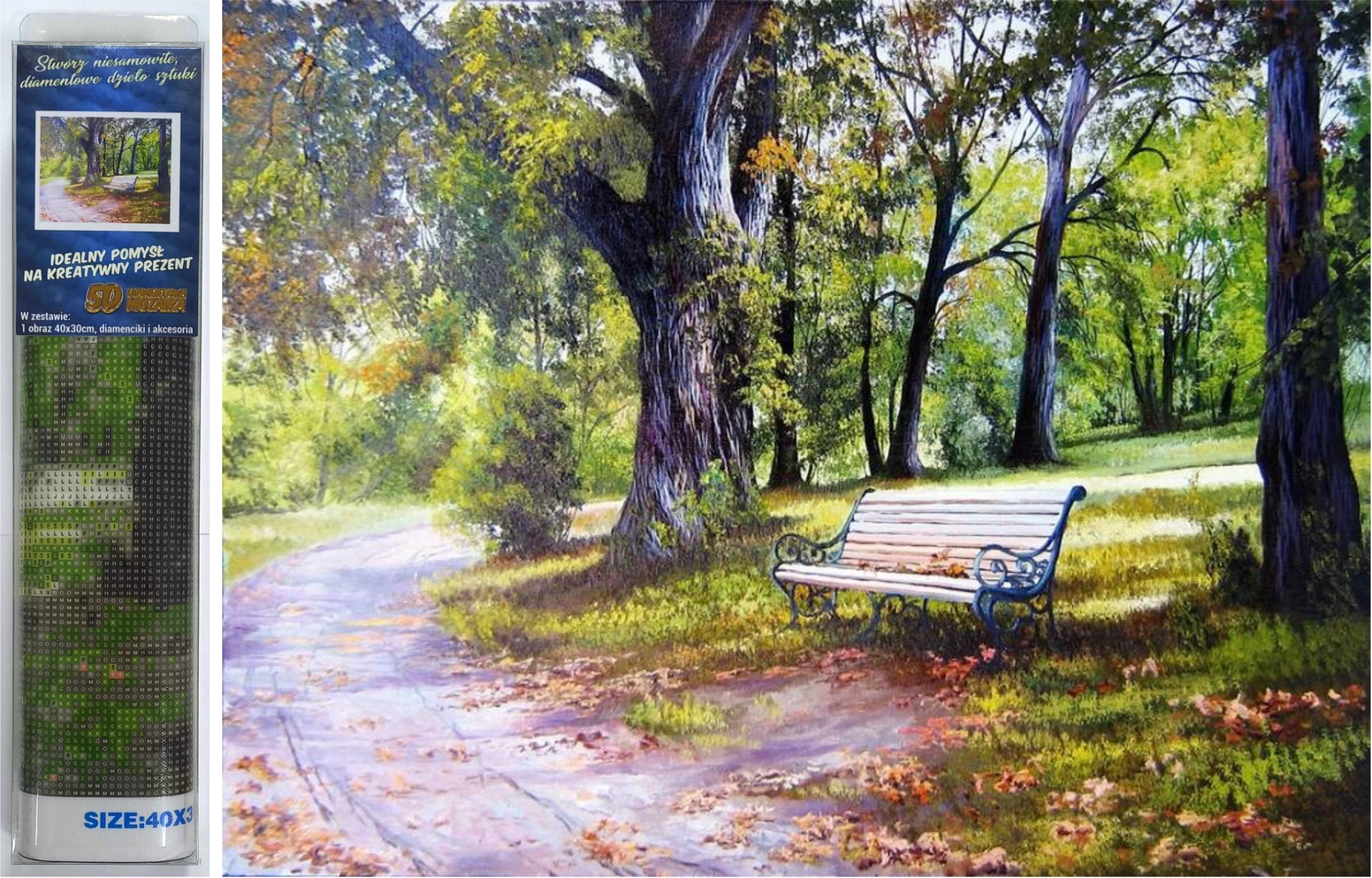 NORIMPEX Diamantové malování Lavička v lese 40x30cm