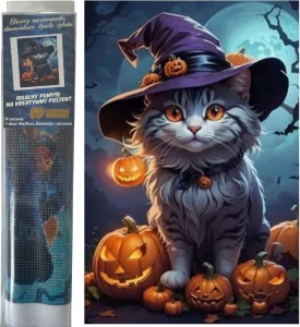 Diamantové malování Halloweenské kotě 40x30cm