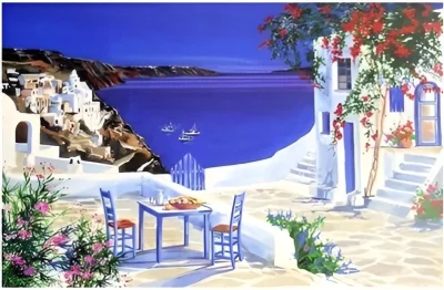 Diamantové malování Řecká terasa 40x30cm