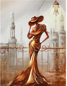 Diamantové malování Dáma u zábradlí 40x30cm