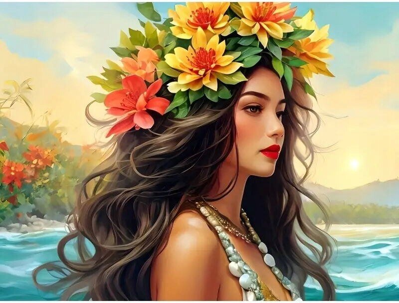 diamantové malování dívka u moře 30 × 40 cm