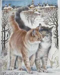 Diamantové malování Kočky v zimě 40x30cm