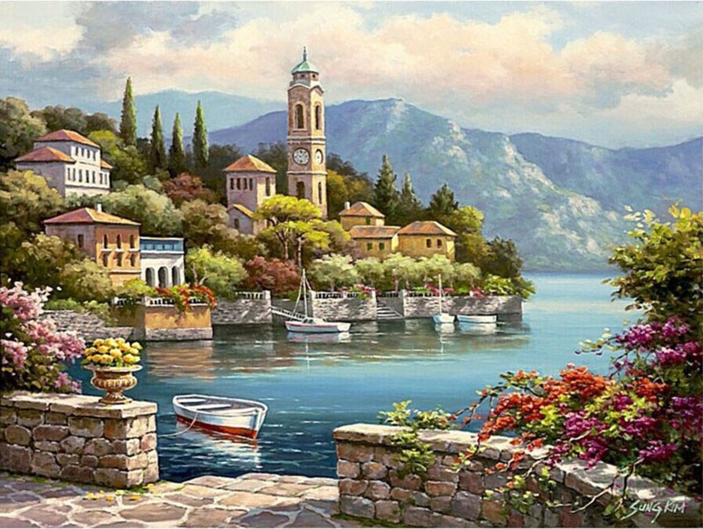 Diamantové malování Italské pobřeží 30 × 40 cm