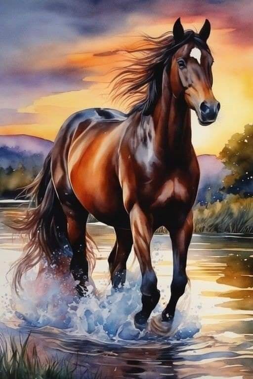 NORIMPEX Diamantové malování Cválání v řece 40x30cm