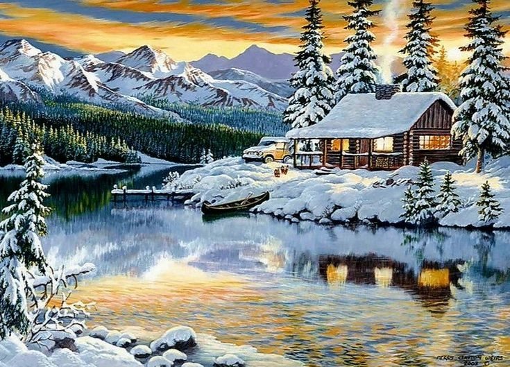 Diamantové malování Chata v horách 30 × 40 cm