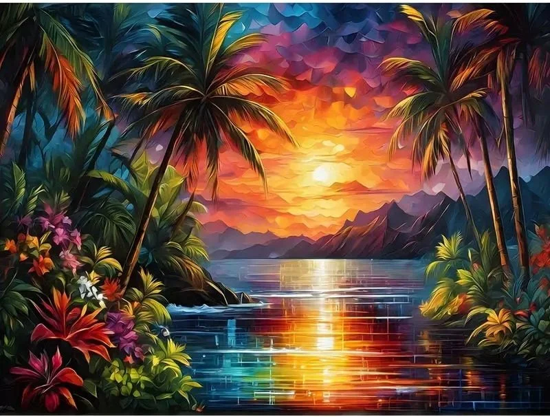 NORIMPEX Diamantové malování Západ slunce v tropickém ráji 40x30cm