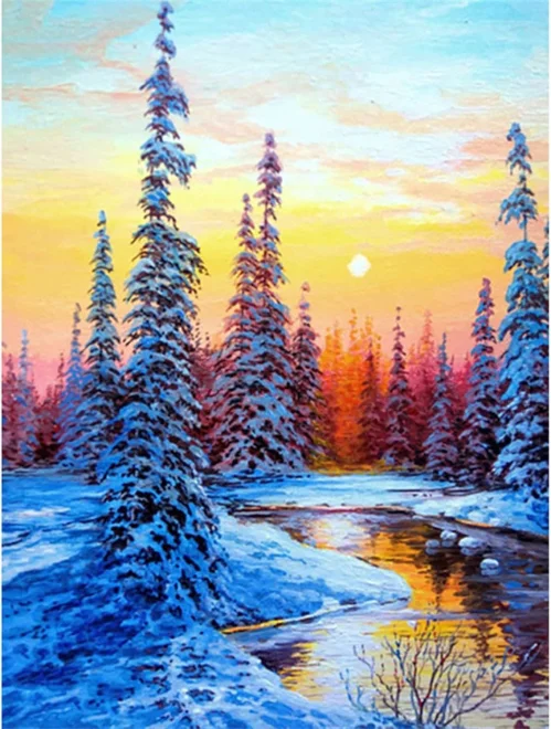 NORIMPEX Diamantové malování Příroda v objetí zimy 40x30cm